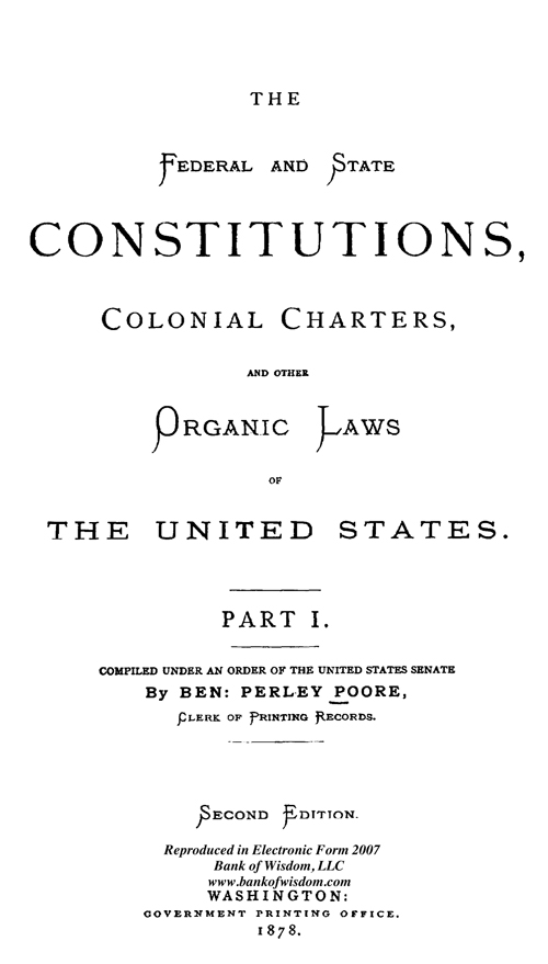 (image for) The Federal and State Constitutions - Vol. 1 of 2 Vols - Click Image to Close